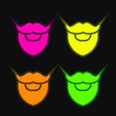 Beard four color glowing neon vector icon