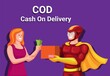 COD Cash On Delivery online shop method payment with costumer and courier illustration vector