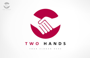 Two hands logo vector. Handshake, partnership, cooperation and friendship design.