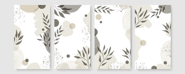 Fototapete - Universal trendy organic floral flower leaf boho art abstract birthday thanksgiving templates. Good for poster, card, invitation, flyer, cover, banner, placard, brochure and other graphic design.
