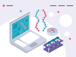 Poster - laboratory laptop and dna