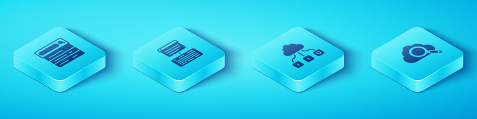 Poster - Set Isometric Search engine, Server, Data, Web Hosting, cloud computing and Cloud technology data transfer icon. Vector