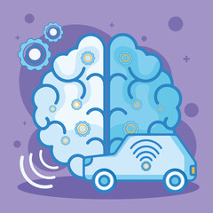 Poster - blue car with brain