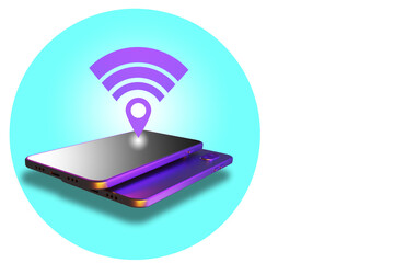 Aufkleber - Wifi smart phone. Wifi icon next to phone. Smartphone with internet distribution point. Concept of distributing Internet access through phone. Smartphone with Wifi label on white background. 3d image