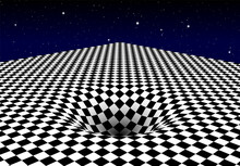 Abstract Checkered Board Background With Round Pit Or Hole And Corner. Surreal Illustration.