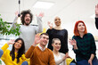 © Nikola Spasenoski - Team of successful multiethnic coworkers in modern office workplace. Waving. Diversity happines and success concept