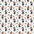 seamless watercolor pattern with witches, magic books, magic wands and potions attributes on a white background.