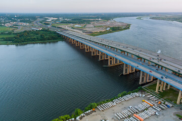 Aerial view on the huge complex road junction at the entrance to the Governor Alfred E. Driscoll Bridge in New Jersey