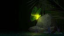 Glowing Green Butterfly With Wings From A Microcircuit In A Dark Forest