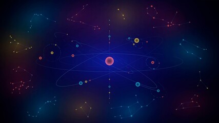 Wall Mural - schematic solar system with multicolored planets and zodiacal constellations
