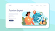 Tourism expert web banner or landing page. Travel agent selling tour,