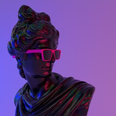 Poster - 3D illustration of Apollo Belvedere bust with sunglasses. Postmodern vaporwave style sculpture in neon lightning.