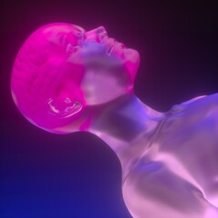Aufkleber - Conceptual 3D illustration of artificial intelligence. Robot head made of transparent material with a brain.