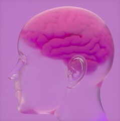 Aufkleber - Conceptual 3D illustration of artificial intelligence. Robot head made of transparent material with a brain.