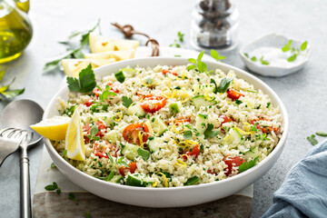 Tabbouleh salad with cauliflower rice and vegetables