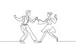 © Simple Line - Continuous one line drawing man and woman dancing Lindy hop or Swing together. Male and female characters performing dance at school or party. Single line draw design vector graphic illustration