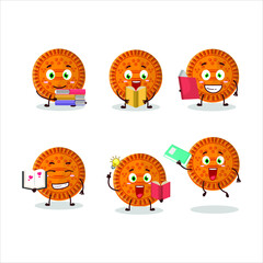 Poster - A picture of orange biscuit cartoon character concept reading an amusing book. Vector illustration