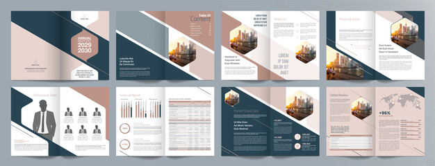 Wall Mural - Corporate business presentation guide brochure template, Annual report, 16 page minimalist flat geometric business brochure design template, A4 size.