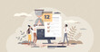 Project duration as time for effective work development tiny person concept. Schedule organization and planning to forecast necessary time resource vector illustration. Timeline in calendar report.