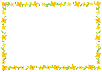 Sticker - Forsythia flowers decorative frame isolated on white background.