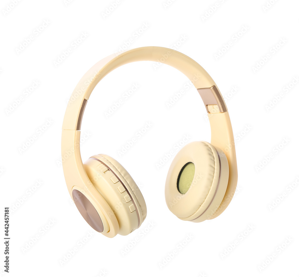 Modern headphones on white background