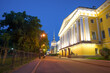 The ancient building of the Admiralty in the night illumination on a July night. Saint Petersburg
