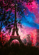 Oil Painting - Paris at night beautiful Eiffel tower had painted art on canvas impressionism artwork landscape