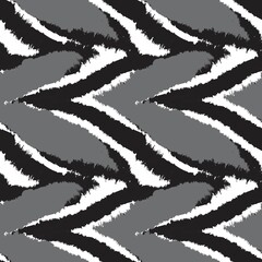 Poster - Black and White Brush Stroke Fur Seamless Pattern