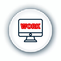 Poster - Line Computer monitor with text work icon isolated on white background. Colorful outline concept. Vector