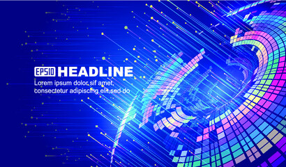 Poster - colored spiral blocks emit light on internet tech tech background.