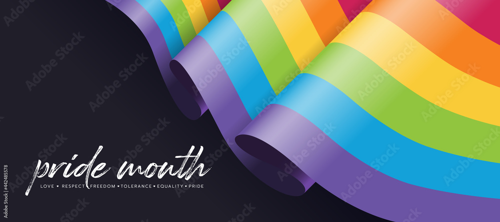 Pride month concept with rainbow pride flag waving on black background vector design - obrazy, fototapety, plakaty 