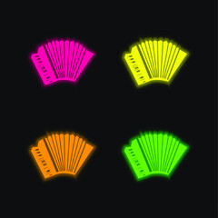 Accordion four color glowing neon vector icon