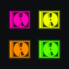 Sticker - Audio Disc With Case four color glowing neon vector icon