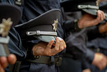 Uniform Cap In The Hand Of Ukrainian Policmen