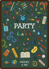 Fototapete - Back to school. Big vector doodle set. Stationery for school, university and office. Hand-drawn school supplies. A set of colored flat icons. Cartoon illustrations for elementary school.