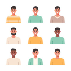 Wall Mural - People portraits of young men, male faces avatars isolated icons set, vector design flat style illustration