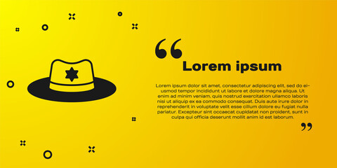 Poster - Black Sheriff hat with badge icon isolated on yellow background. Vector