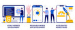 HTML5 website development, wearable mobile app, accelerated mobile pages concept with tiny people. Software and frontend development vector illustration set. Responsive landing design metaphor