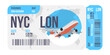 Airline ticket design with passenger name. Vector illustration