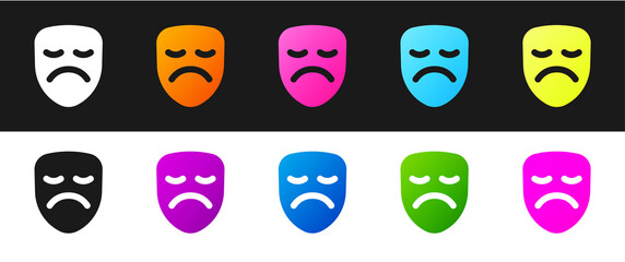 Canvas Print - Set Drama theatrical mask icon isolated on black and white background. Vector