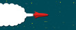 Red rocket flies into space with white smoke as metaphor for business and financial growth, Success and financial developing, Business concept, space for the text, paper cut style.