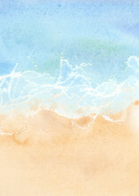 Watercolor Waves Backgrounds Clipart, Beach Scenry Image, Ocean Landscape, Sea Travel Clipart, Hawaiian Summer Clip Art, Blue Beige Background, Sandy Beach