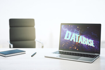 Aufkleber - Modern computer monitor with creative Database word hologram, research and development concept. 3D Rendering