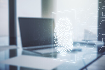 Aufkleber - Double exposure of abstract creative fingerprint hologram on laptop background, research and development concept