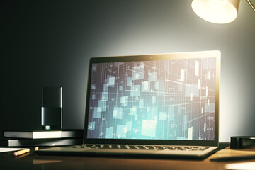 Poster - Abstract creative stats data concept on modern laptop screen. 3D Rendering
