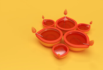 Canvas Print - Oil lamp - Diya, Diwali festival, 3D Rendering illustration.