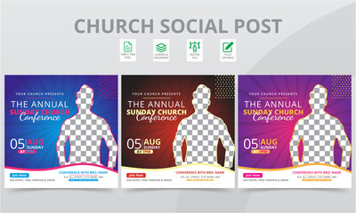 Best Praise Conference Social Media Post Templates. Unique Geometric event social media layouts graphics and web banner pack.
