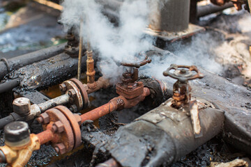 Corrosion rusty through valve tube steam gas leak pipeline