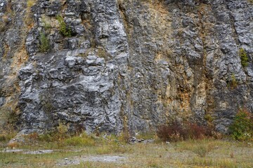 Limestone rock in the old quarry. Moravia. Europe. 