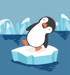 Wall Mural - Cute penguin on ice floe vector